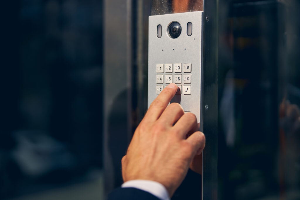Professional installation of a commercial video intercom system for a business premises in Coventry, providing secure visitor management.