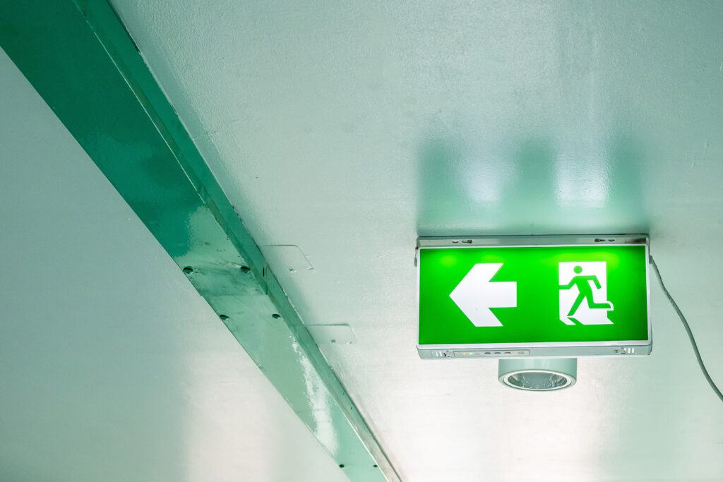 Energy-efficient self-contained LED emergency luminaires installed in a Coventry commercial office for reliable backup lighting.